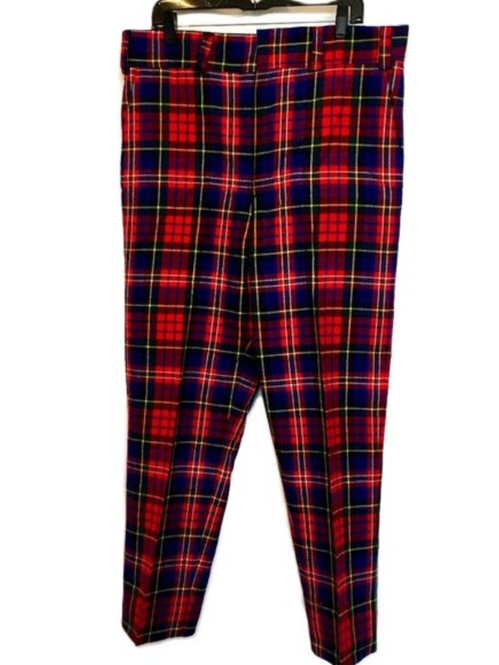 70's VTG Tartan Red Blue Scottish Straight Leg Wool Pants Slacks 38” x 30.5”
